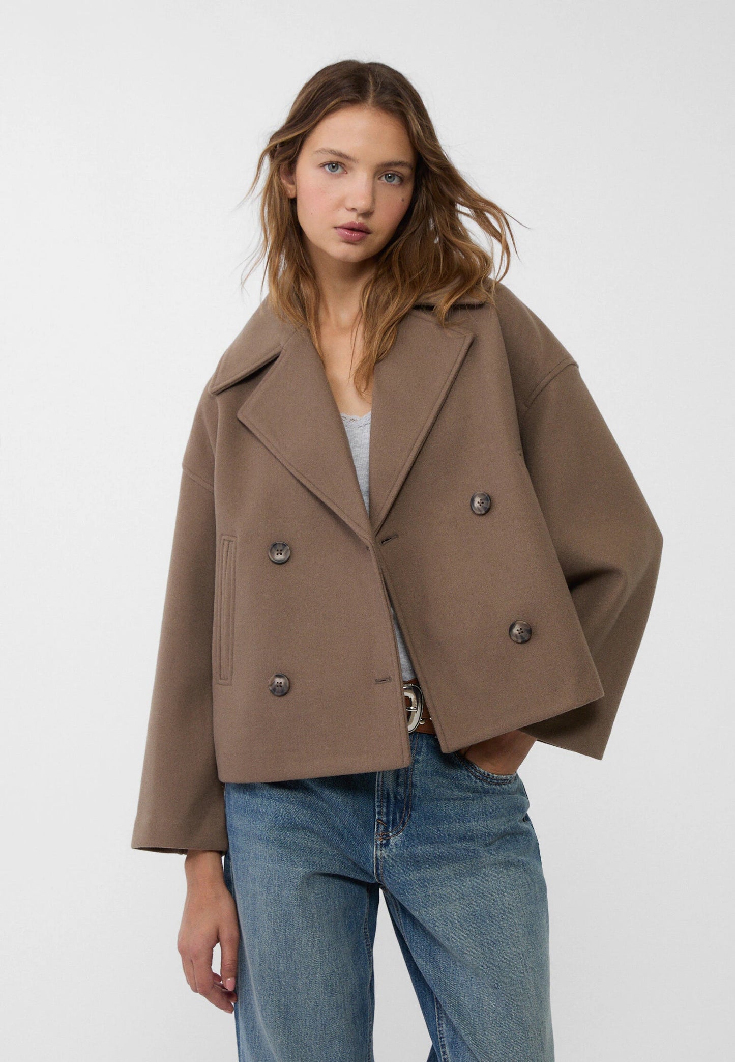 Short Wool Jacket - Double Breasted - Oversized - Wool Blend Coat - Women's Wool Coat