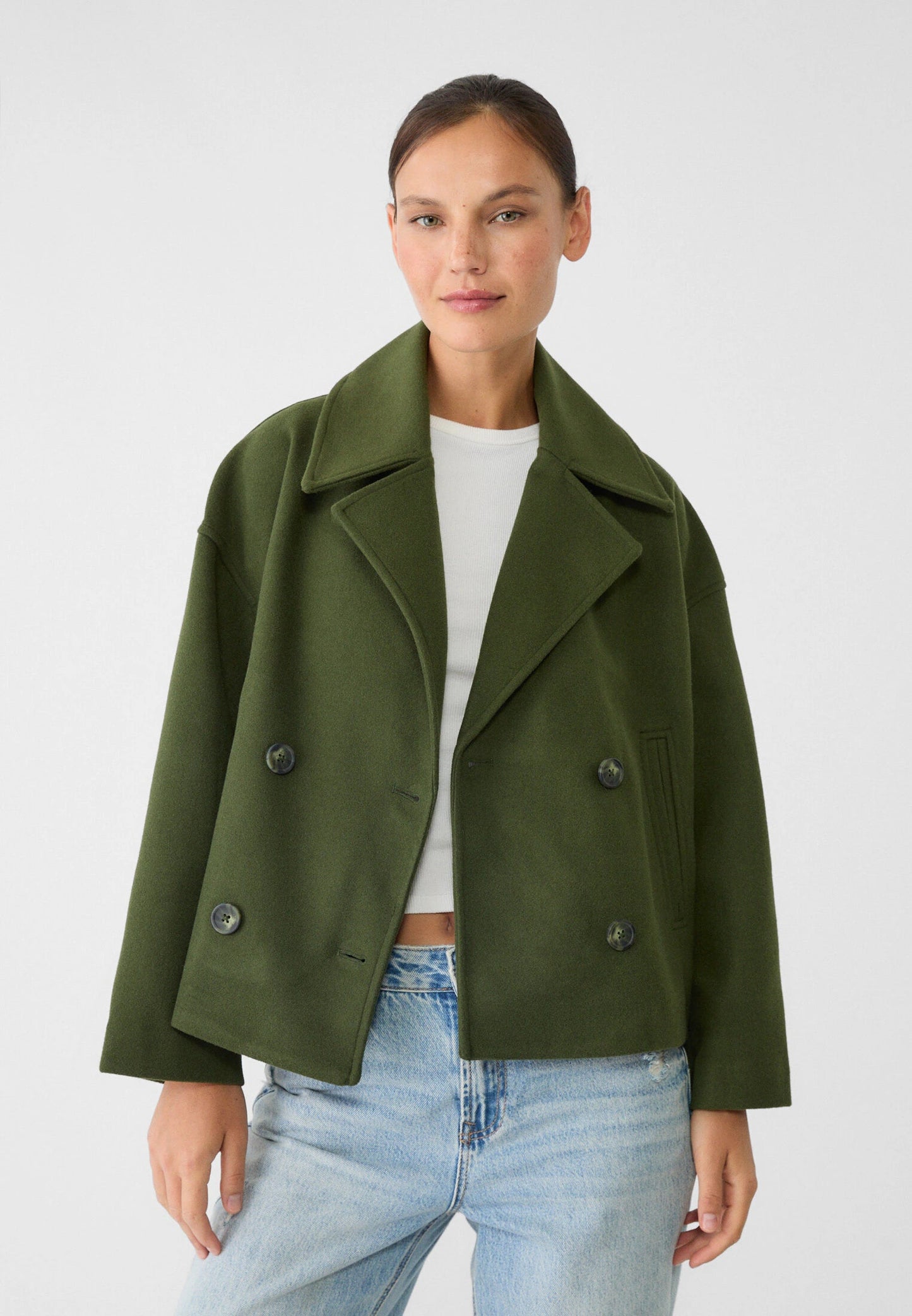 Short Wool Jacket - Double Breasted - Oversized - Wool Blend Coat - Women's Wool Coat