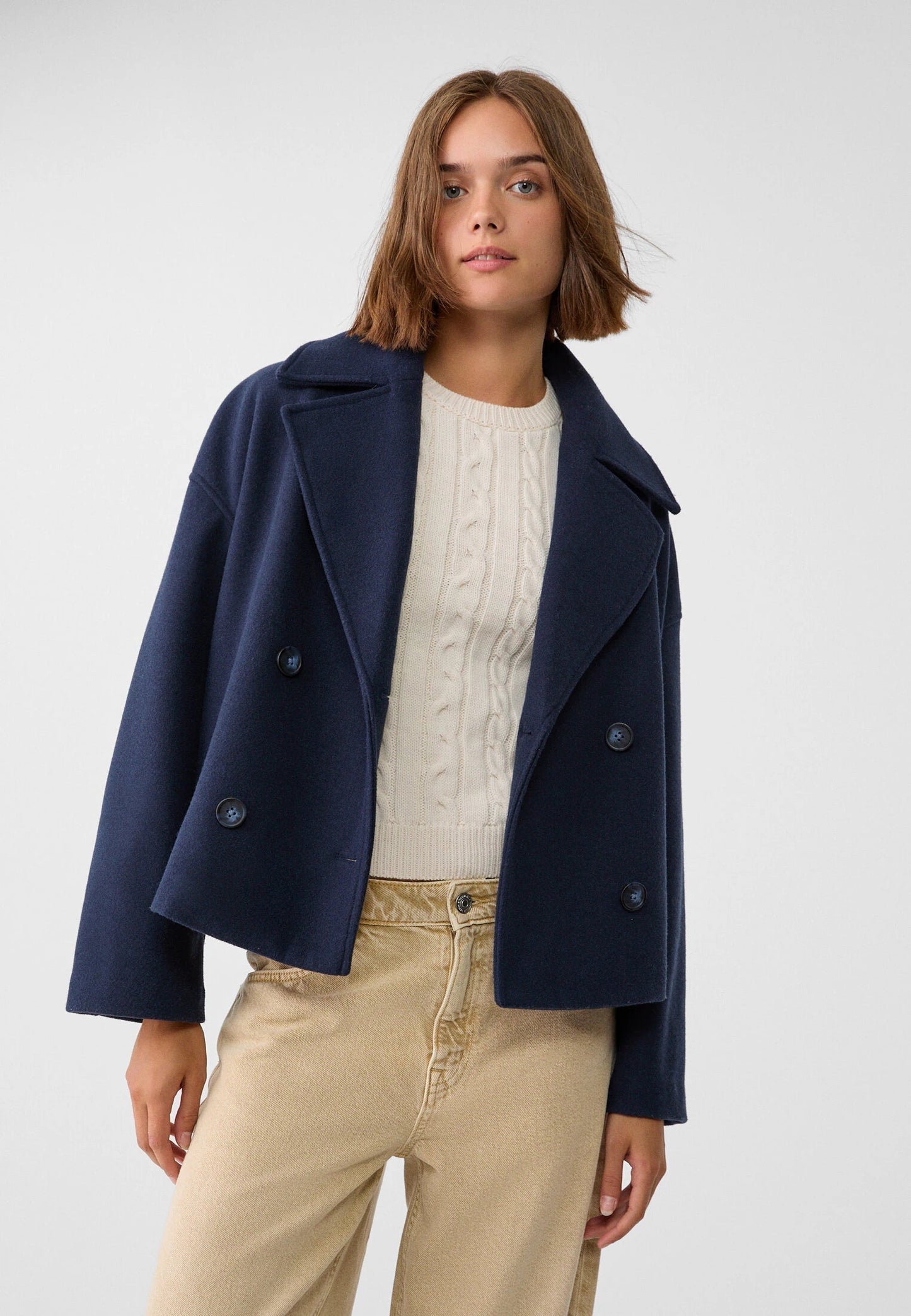 Short Wool Jacket - Double Breasted - Oversized - Wool Blend Coat - Women's Wool Coat