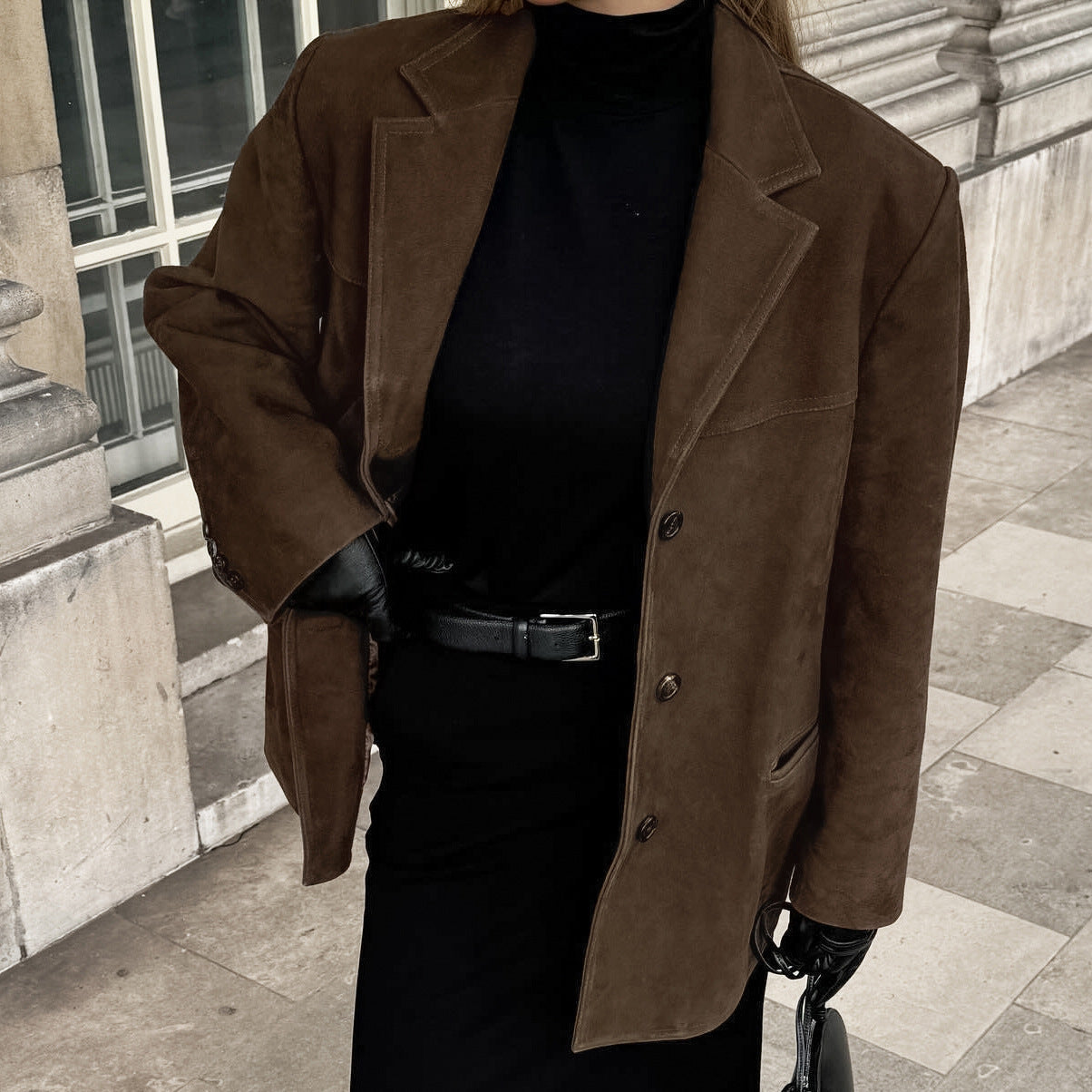 Suede Jacket - Brown - Autumn - Oversized Jacket - Women's Jacket