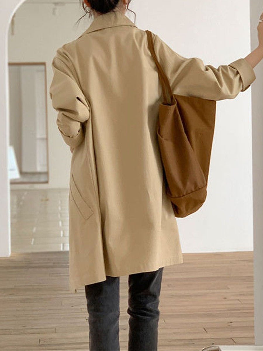 Trench Coat - Women's Casual Single Breasted Mid-Length Trench Coat
