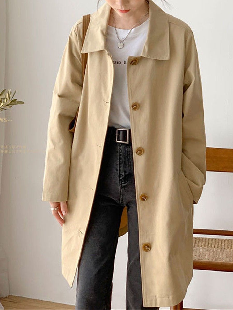 Trench Coat - Women's Casual Single Breasted Mid-Length Trench Coat