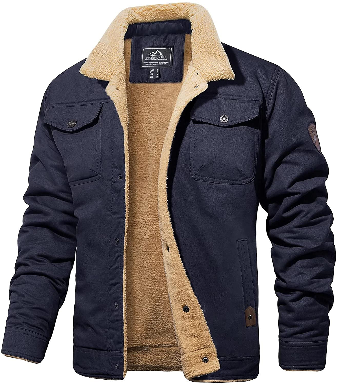 Winter Jacket - Men's Button-Up Sherpa Lining Bomber Jacket