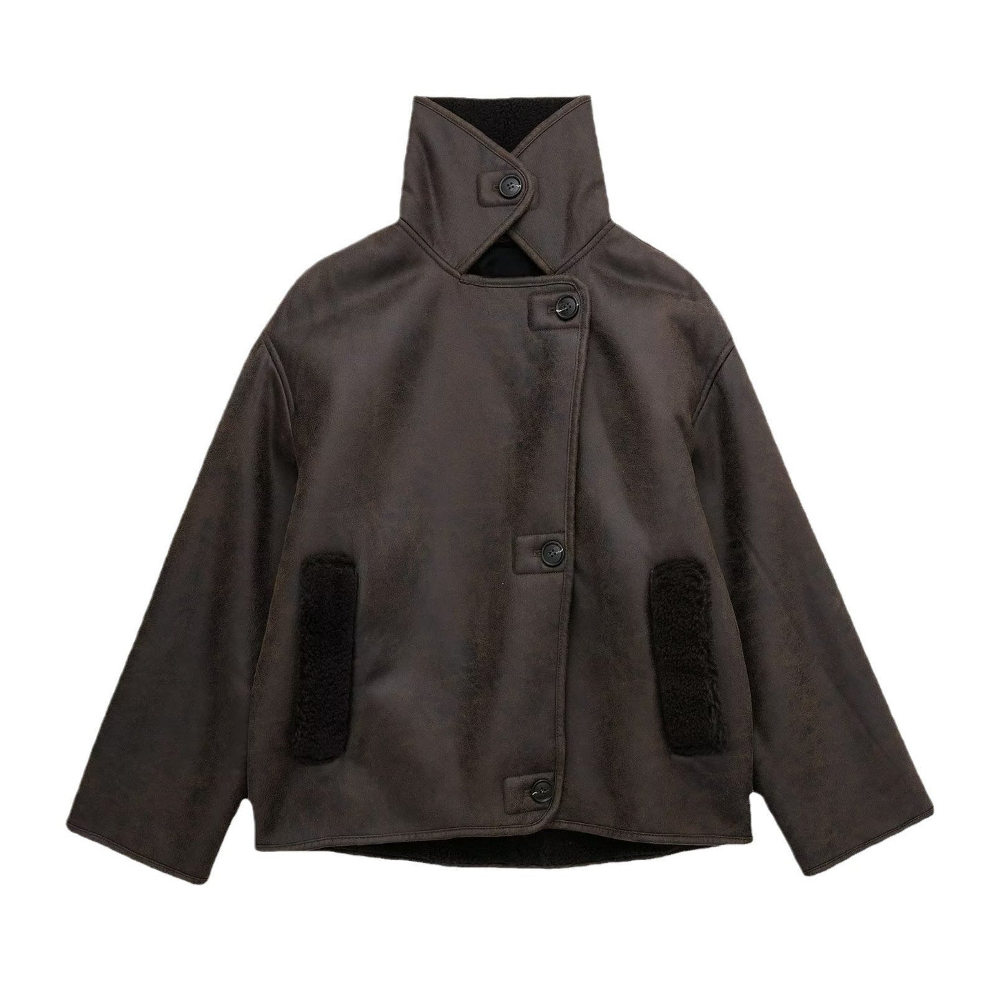 Winter Leather Jacket - Women's Oversized Teddy Lined Leatherette Jacket
