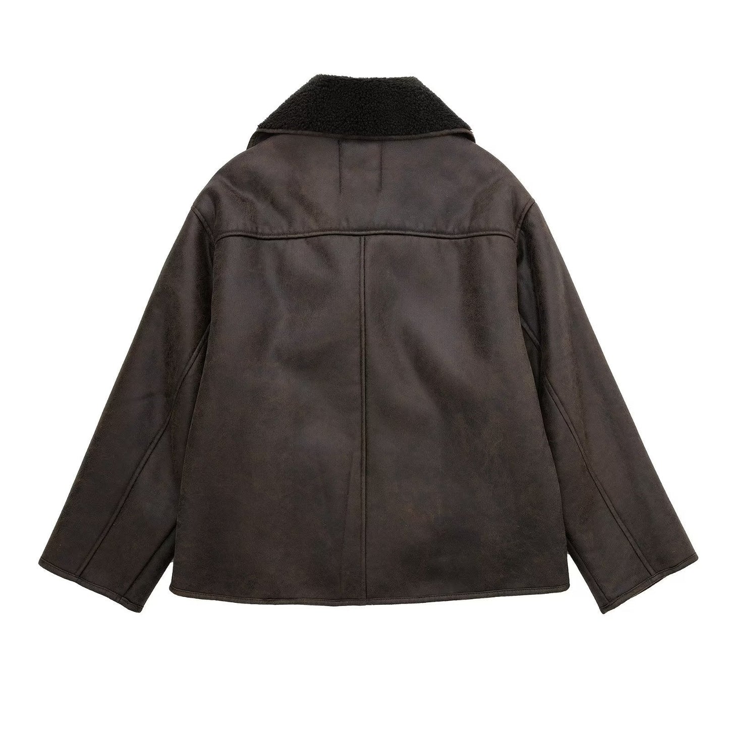 Winter Leather Jacket - Women's Oversized Teddy Lined Leatherette Jacket