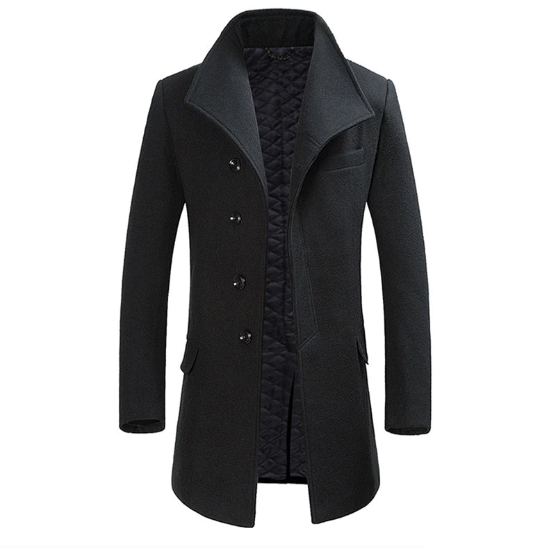 Wool Coat - Single Breasted - Quilted Lining - Long Coat - Winter Jacket Men