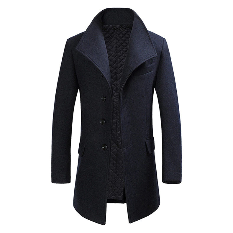 Wool Coat - Single Breasted - Quilted Lining - Long Coat - Winter Jacket Men