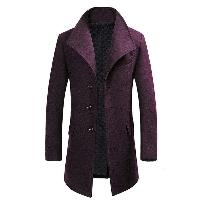 Wool Coat - Single Breasted - Quilted Lining - Long Coat - Winter Jacket Men