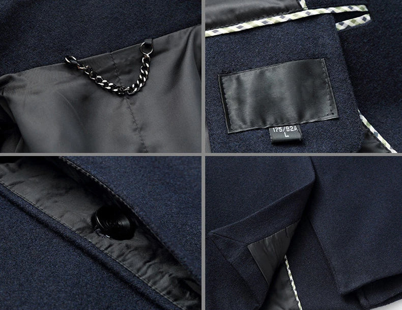 Wool Coat - Single Breasted - Quilted Lining - Long Coat - Winter Jacket Men