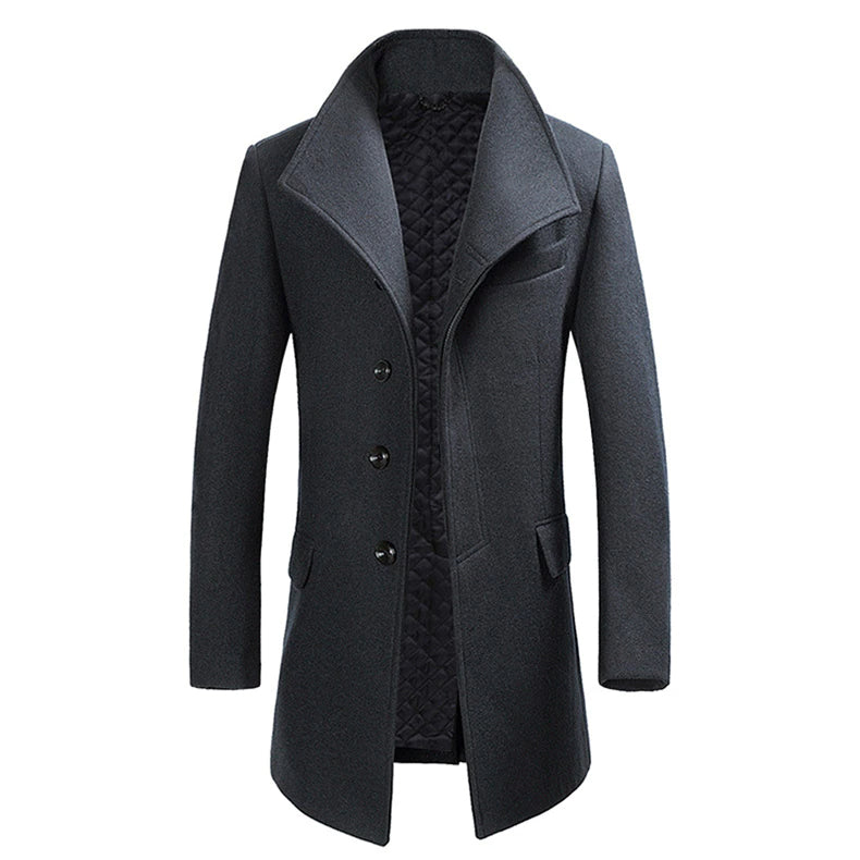Wool Coat - Single Breasted - Quilted Lining - Long Coat - Winter Jacket Men