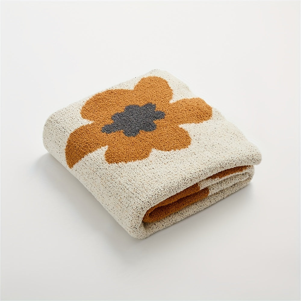 Knitted Throw Blanket Nordic Flower Pattern