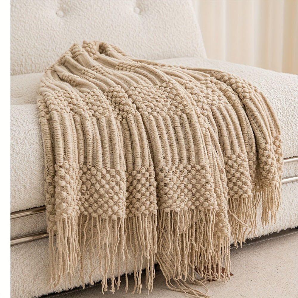Soft Throw Blanket Vintage Khaki Tassel
