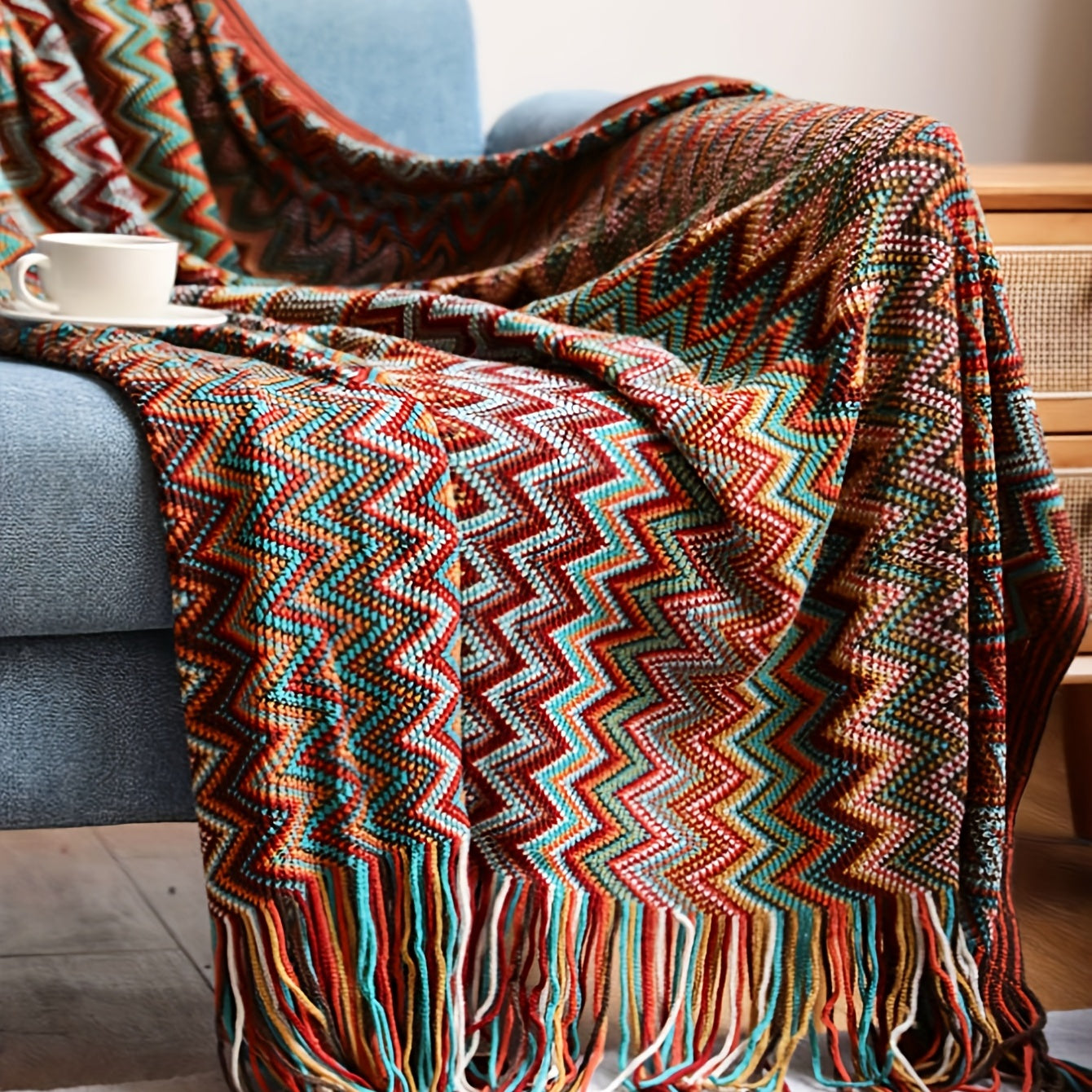 Soft Throw Blanket Cozy Bohemian Knitted