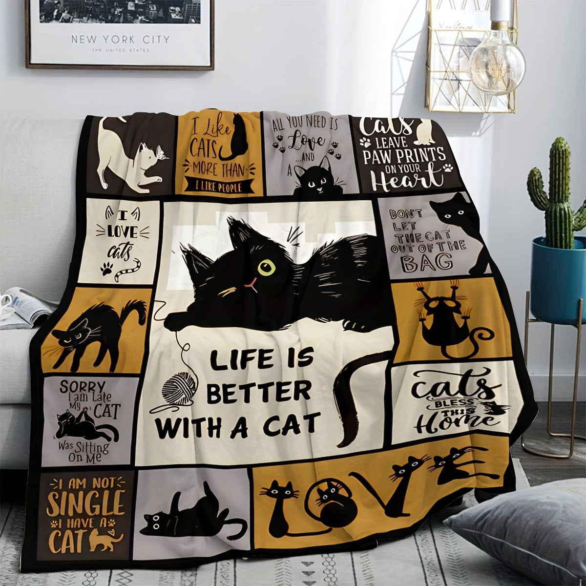 Cozy Throw Blanket Whimsical Cat Themed