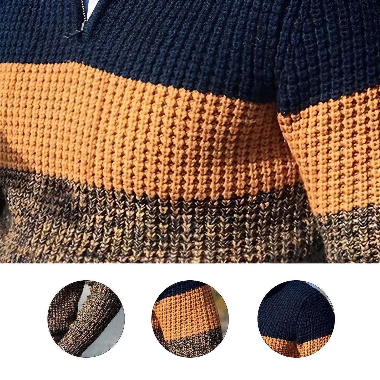 Men’s Colour Block Half Zip Sweater – Textured Knit Pullover for Autumn, Winter, and Smart Casual Wear