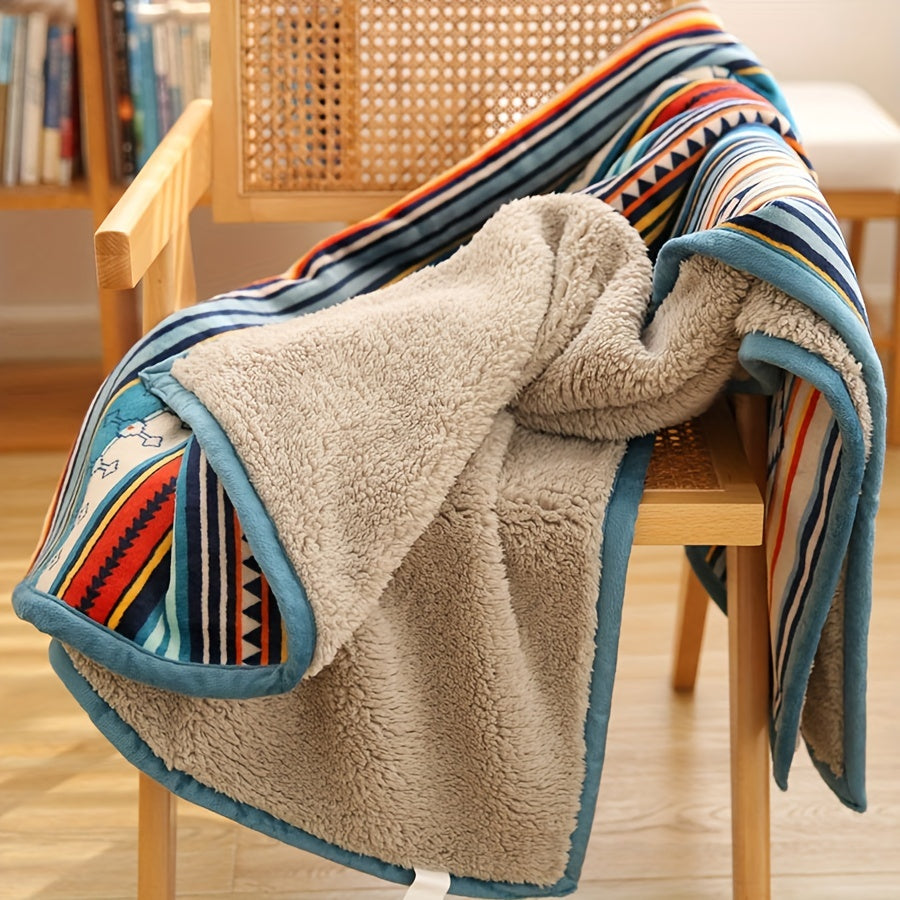 Fleece Throw Blanket Nordic Stripe Bohemian