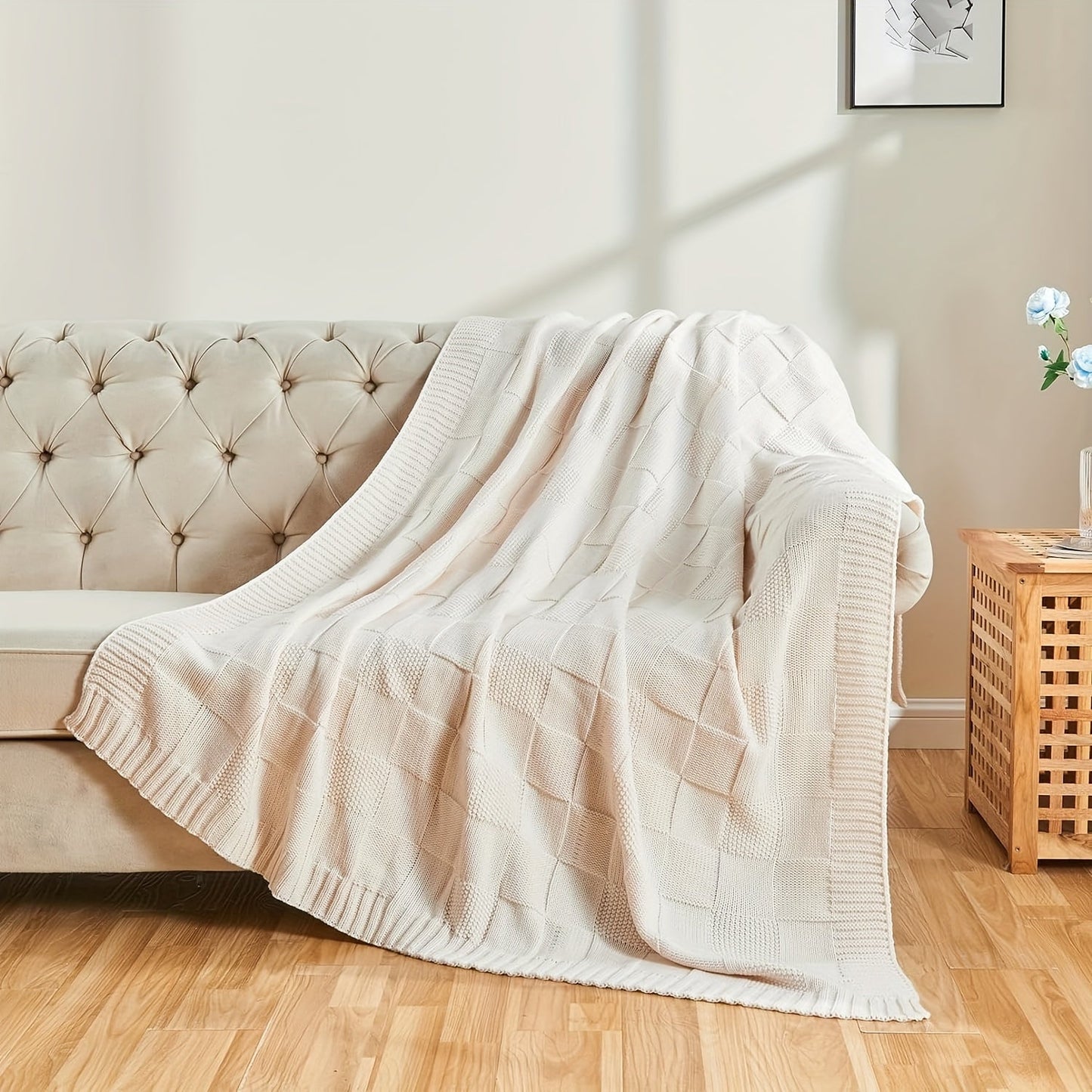 Soft Throw Blanket Checkered Knitted