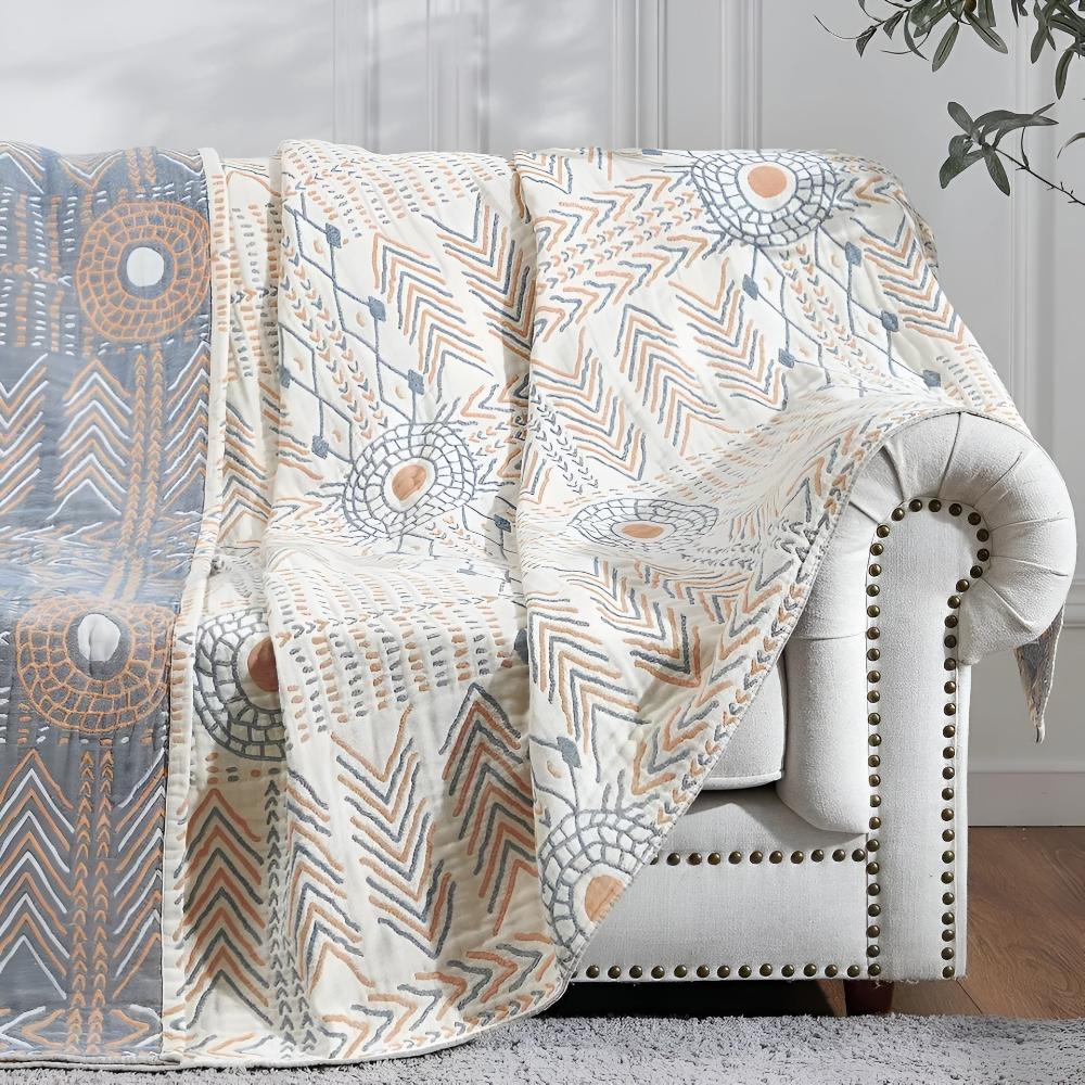 Reversible Tribal Pattern Woven Blanket – Lightweight Cotton Throw for Bed, Sofa or Lounge Décor