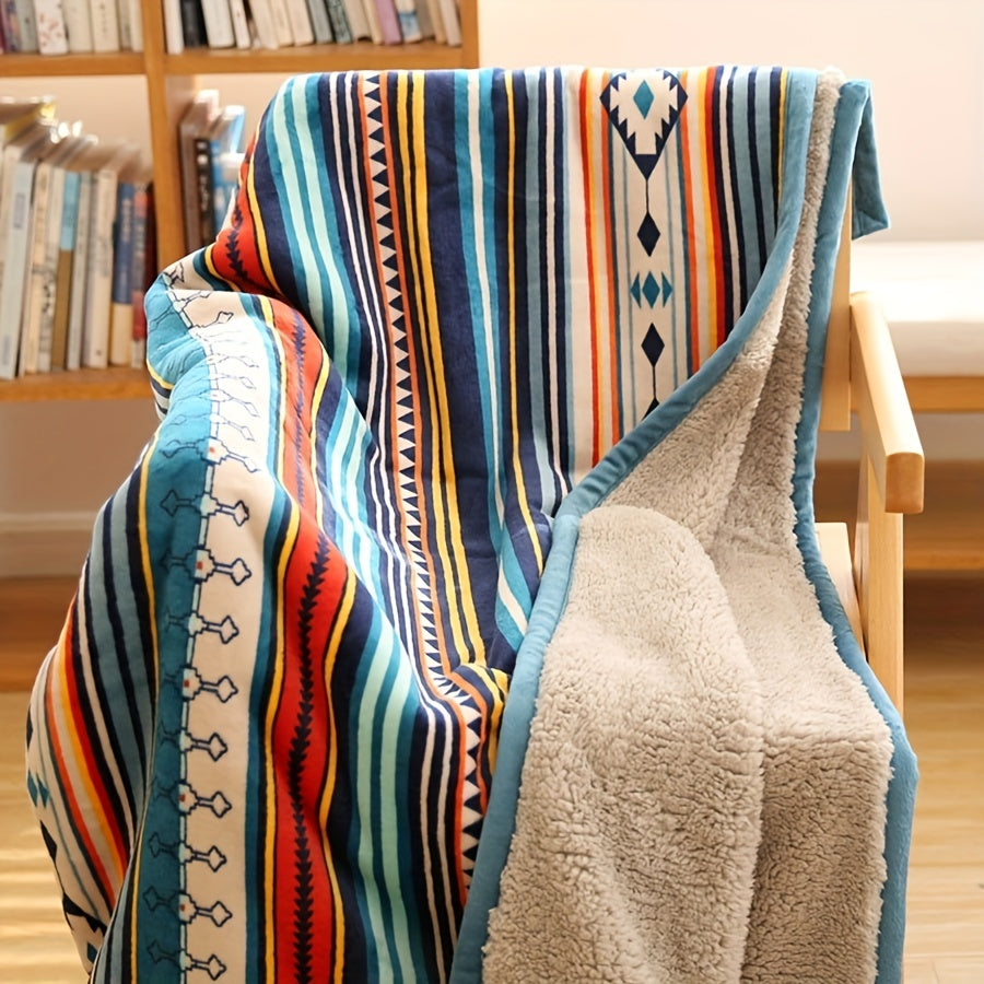 Fleece Throw Blanket Nordic Stripe Bohemian