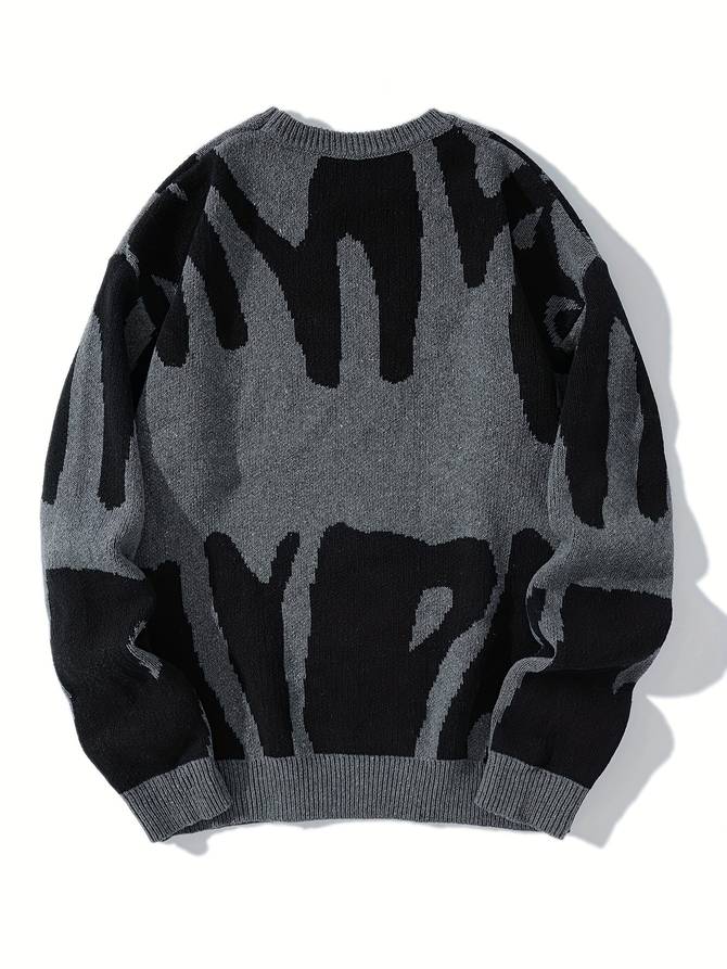 Men's Abstract Knit Sweater – Streetwear Pullover with Oversized Fit and Bold Pattern Design