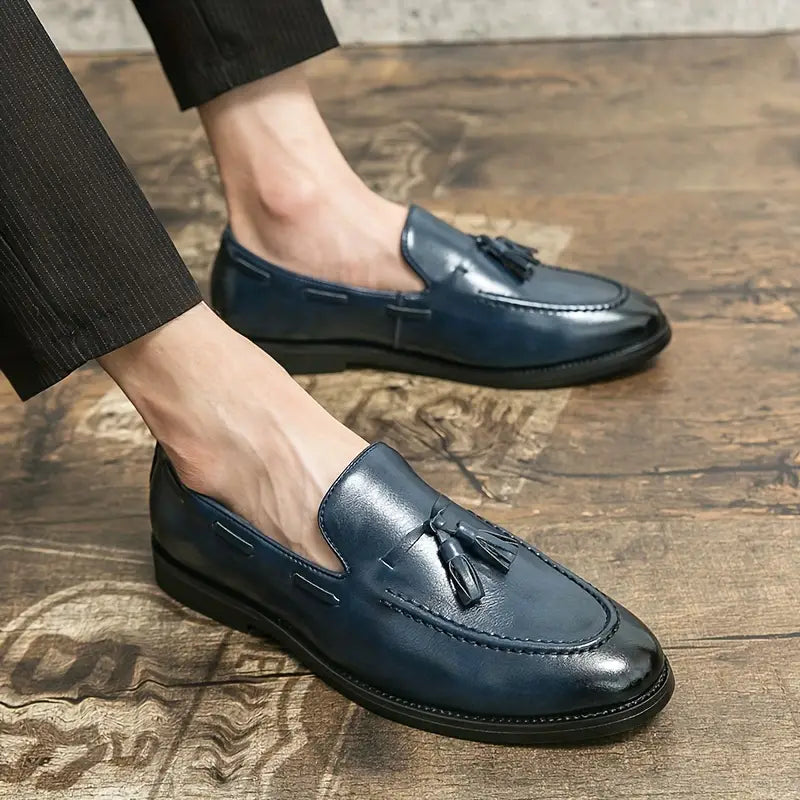 Men's Luxury Leather Tassel Loafers - Elegant Slip-On Dress Shoes for Formal & Business Wear