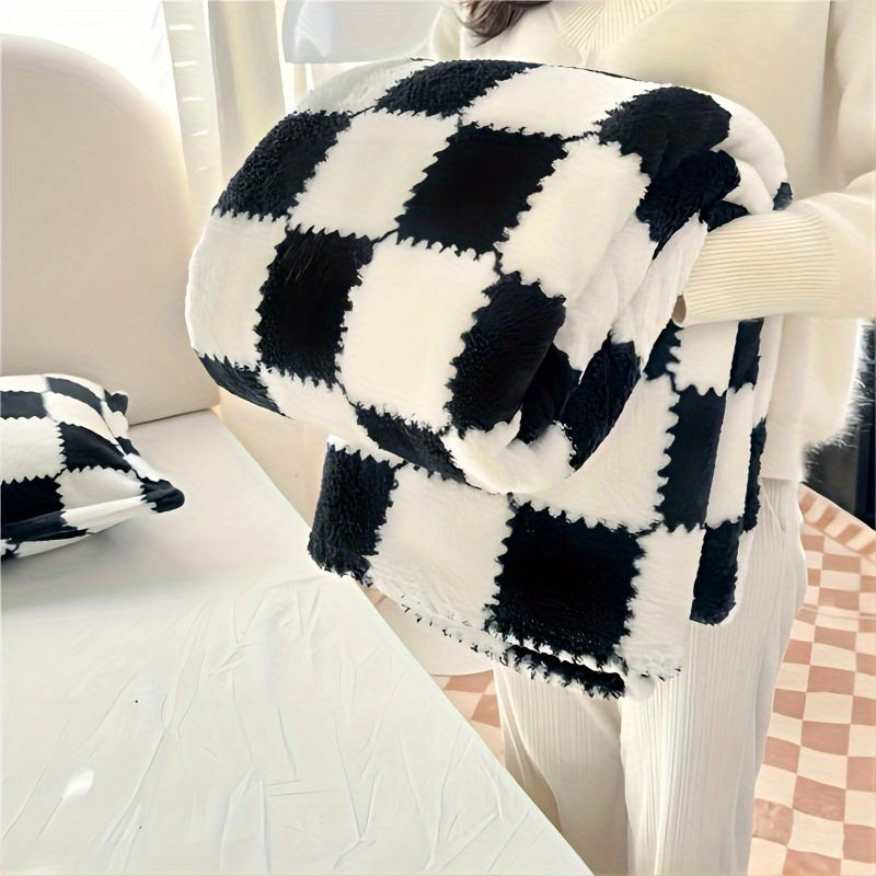 Soft Throw Blanket Polyester Plaid Flannel