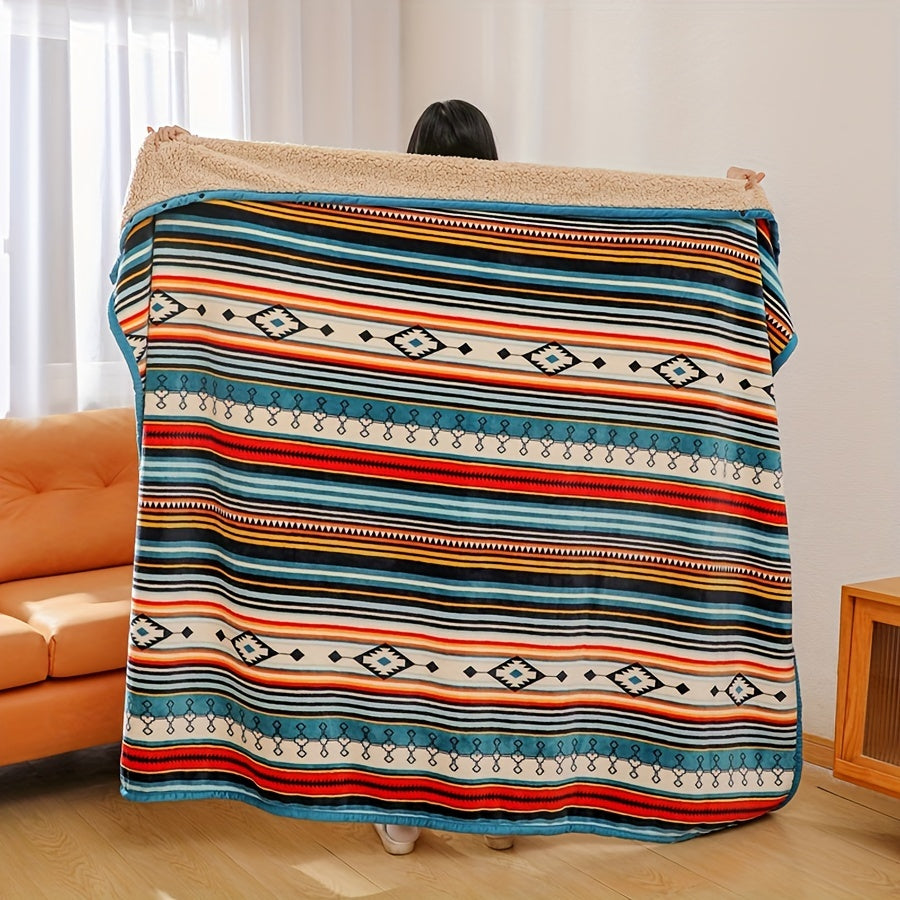 Fleece Throw Blanket Nordic Stripe Bohemian