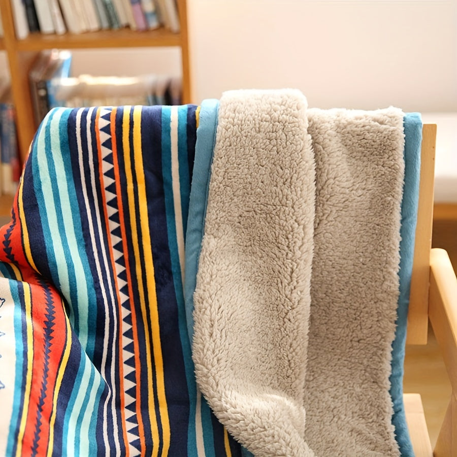 Fleece Throw Blanket Nordic Stripe Bohemian