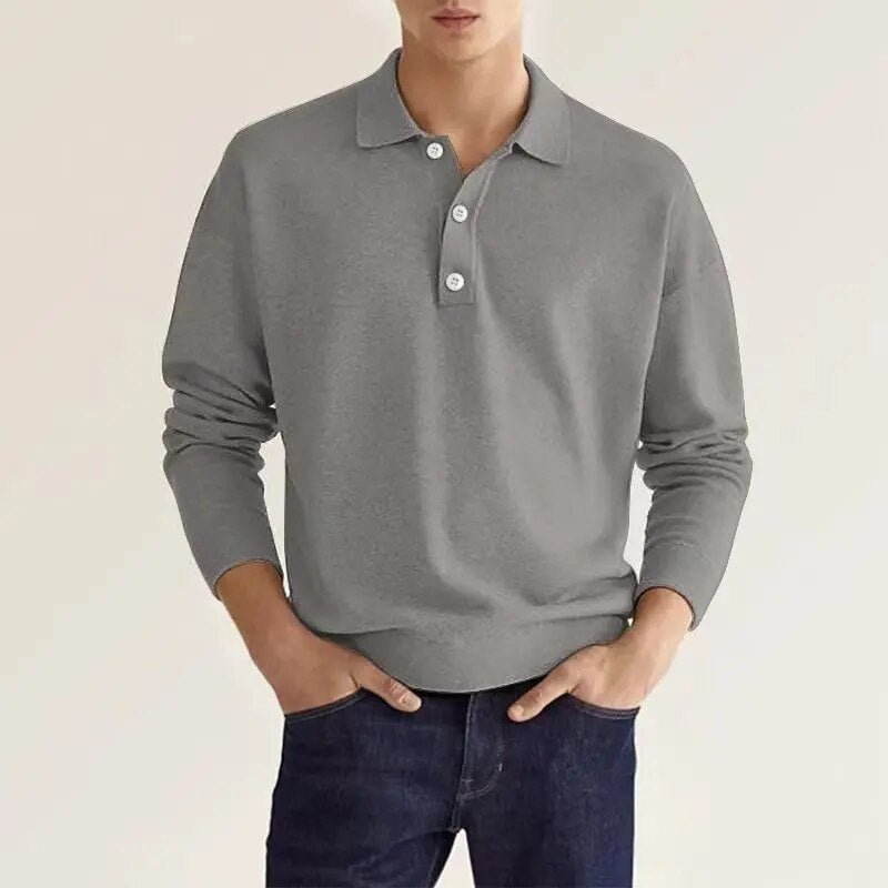 Men’s Long Sleeve Polo Sweater – Casual Knit Pullover with Button Collar for Effortless Style