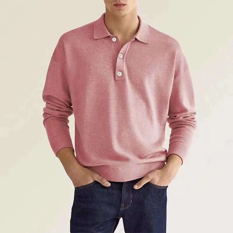 Men’s Long Sleeve Polo Sweater – Casual Knit Pullover with Button Collar for Effortless Style
