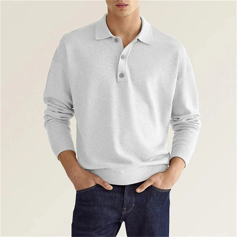 Men’s Long Sleeve Polo Sweater – Casual Knit Pullover with Button Collar for Effortless Style