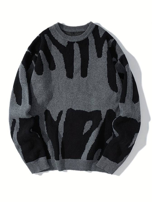Men's Abstract Knit Sweater – Streetwear Pullover with Oversized Fit and Bold Pattern Design