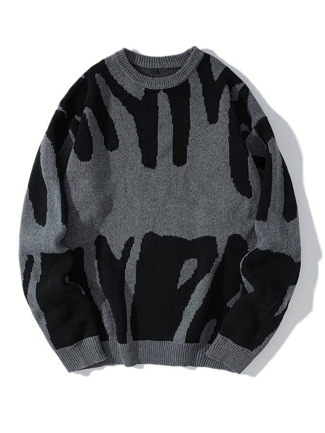 Men's Abstract Knit Sweater – Streetwear Pullover with Oversized Fit and Bold Pattern Design