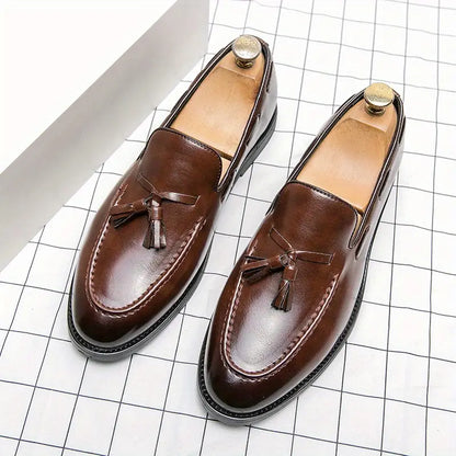Men's Luxury Leather Tassel Loafers - Elegant Slip-On Dress Shoes for Formal & Business Wear