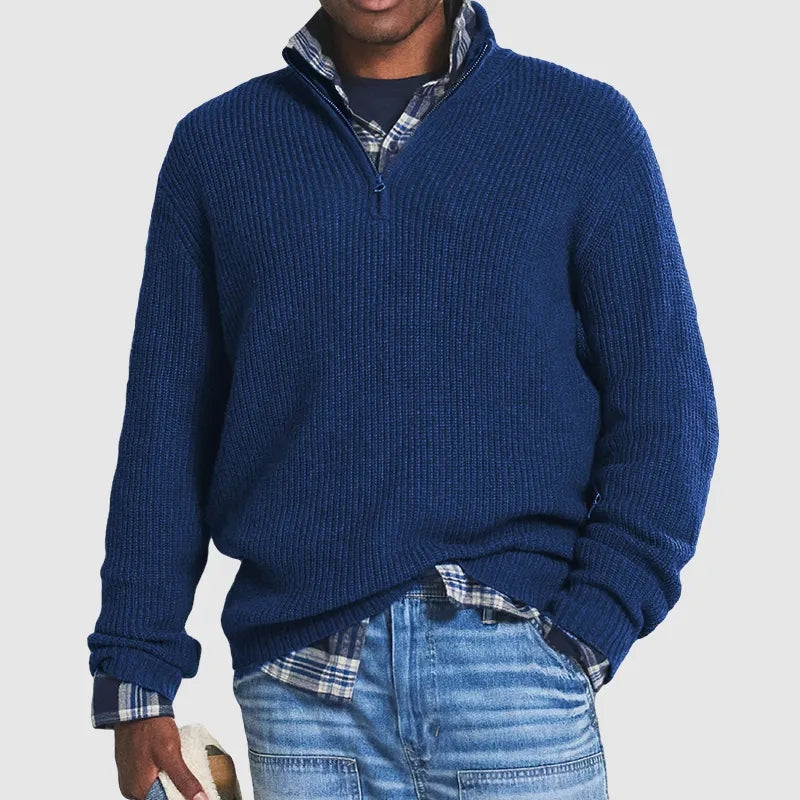 Men's Ribbed Knit Quarter-Zip Sweater – Classic, Warm, and Effortlessly Stylish
