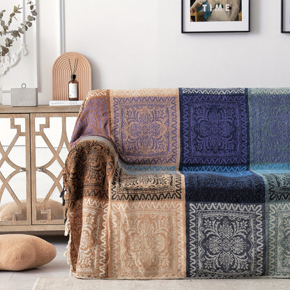 Boho Throw Blanket Colorful Chenille Tassels