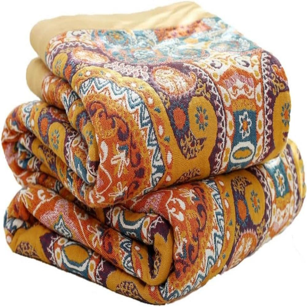 Boho Mandala Pattern Quilt Blanket – Lightweight Reversible Cotton Bedspread for All-Season Style