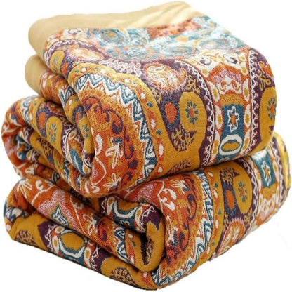 Boho Mandala Pattern Quilt Blanket – Lightweight Reversible Cotton Bedspread for All-Season Style