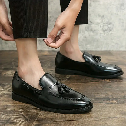 Men's Luxury Leather Tassel Loafers - Elegant Slip-On Dress Shoes for Formal & Business Wear