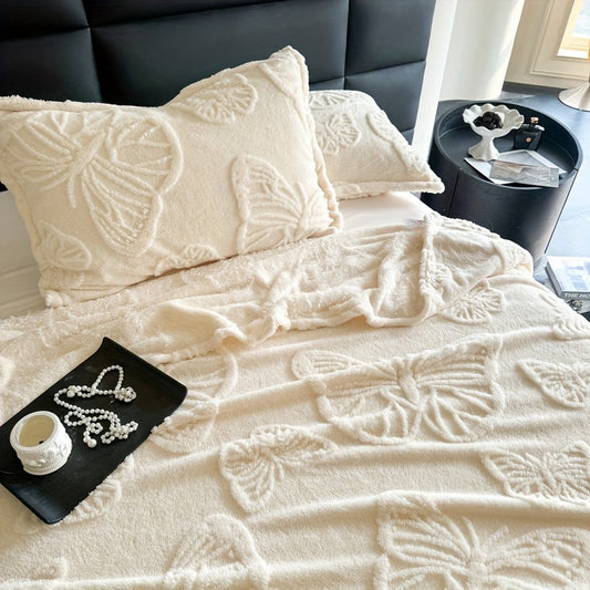 Fleece Throw Blanket Butterfly Jacquard