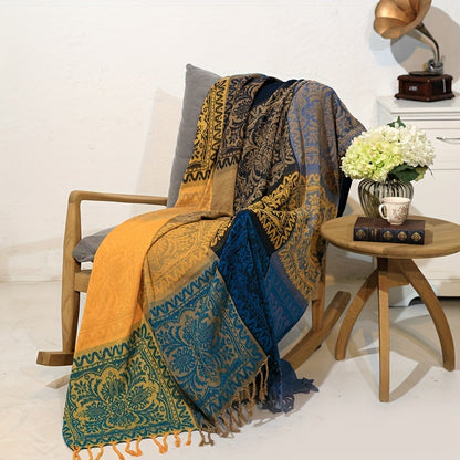 Boho Throw Blanket Chenille Tassel Bedspread