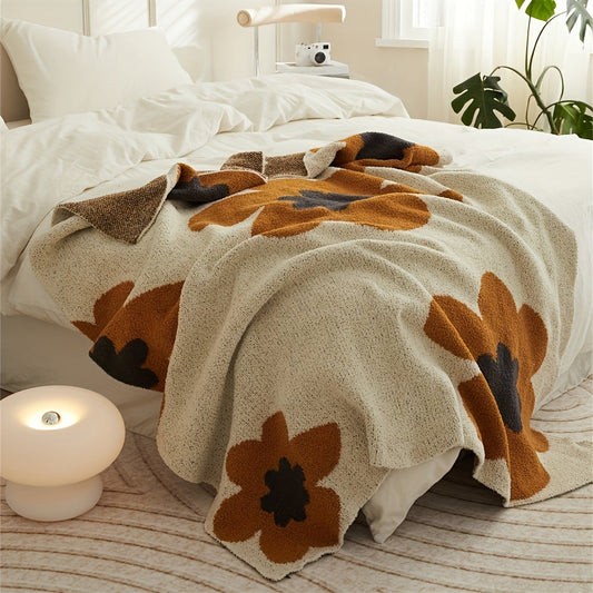Knitted Throw Blanket Nordic Flower Pattern