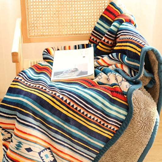 Fleece Throw Blanket Nordic Stripe Bohemian