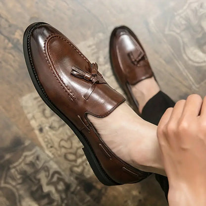 Men's Luxury Leather Tassel Loafers - Elegant Slip-On Dress Shoes for Formal & Business Wear