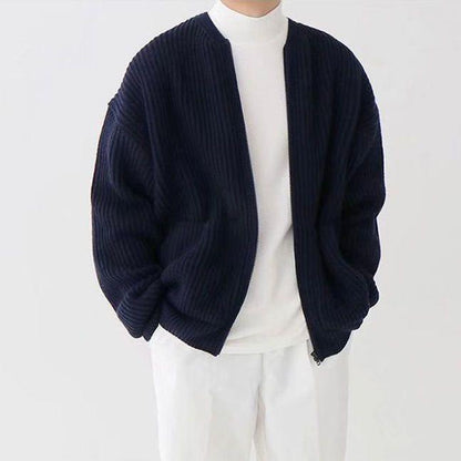 Men's Zip-Up Waffle Knit Cardigan – Lightweight Textured Sweater Jacket for Everyday Casual and Smart Layering