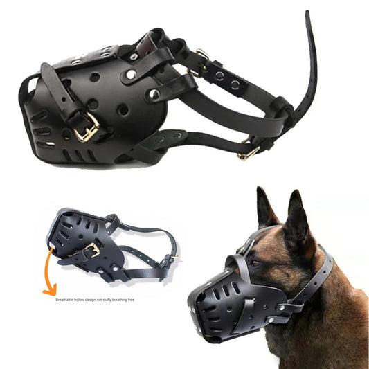 Durable Leather Dog Muzzle – Secure, Breathable & Adjustable for Large Breeds
