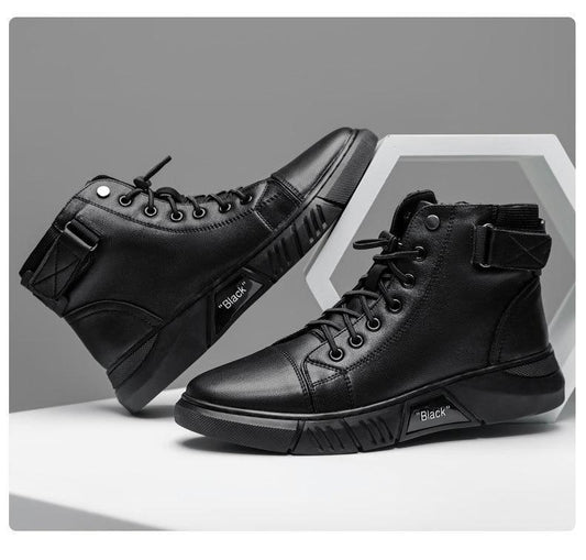 Black Waterproof Winter Boots for Men in Black Leather
