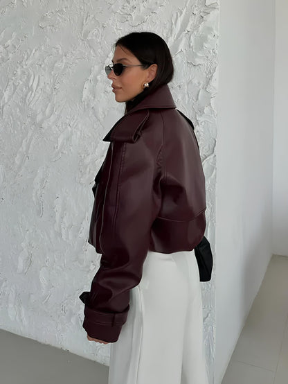 Burgundy Leather Jacket | Faux Leather | Cropped | Biker Jacket | Women's Leather Jacket 