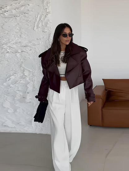 Burgundy Leather Jacket | Faux Leather | Cropped | Biker Jacket | Women's Leather Jacket 