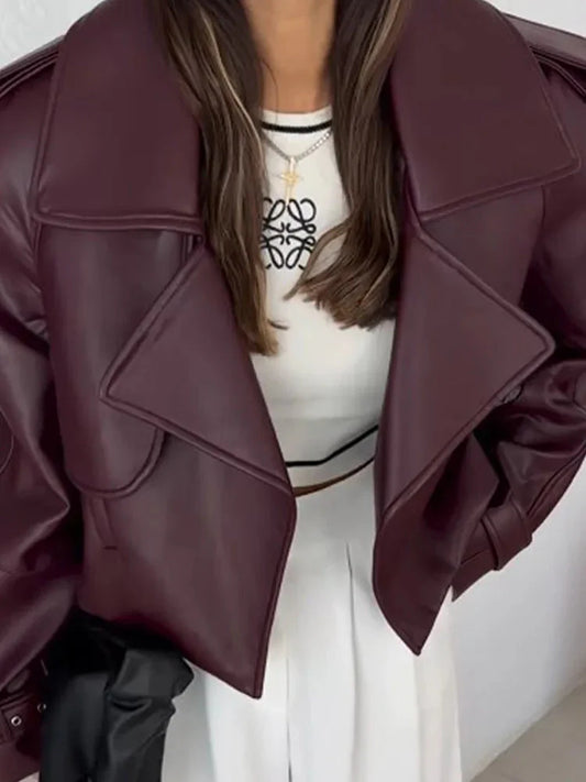 Burgundy Leather Jacket | Faux Leather | Cropped | Biker Jacket | Women's Leather Jacket 